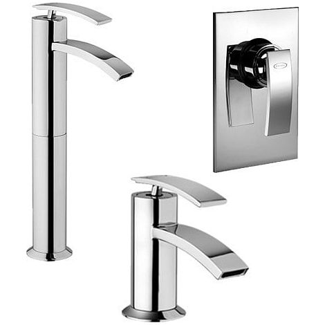 Set Rubinetti Jacuzzi per lavabo alto e bidet senza scarico e doccia incasso serie Ray cromato (1/5)