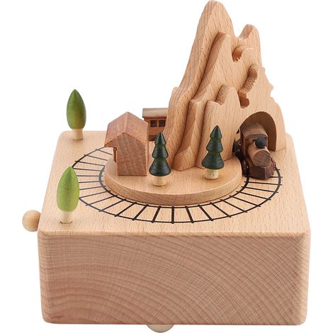 Boîte à musique en bois artisanale, décoration maison, cadeau anniversaire Noël, objet décoratif en bois naturel (1/5)