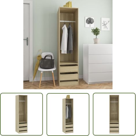 The Living Store Garde-robe avec tiroirs Chêne sonoma Bois d'ingénierie - Armoire - Meuble Rangement - Armoire Design - Commode Tiroir - Dressing Compact (1/5)