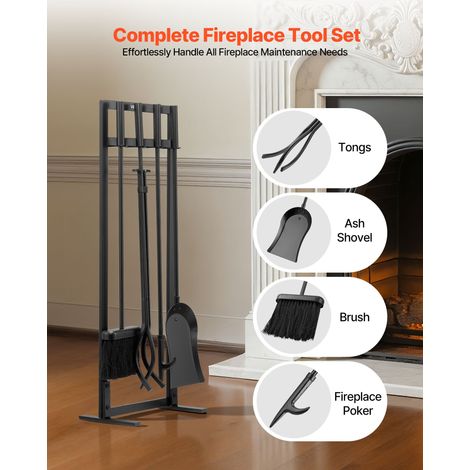 Ensemble d'outils de cheminée, 5 pcs, ensemble serviteur de cheminée, fer forgé et acier au carbone, avec support carré, pince, pel… (1/5)