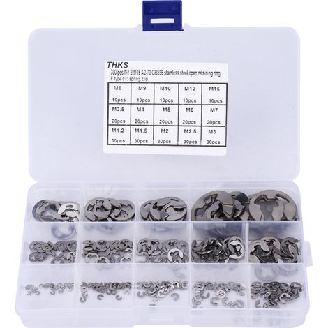 Kit de 300 circlips en acier inoxydable de type E, assortiment de circlips M1.2 à M15 (1/5)