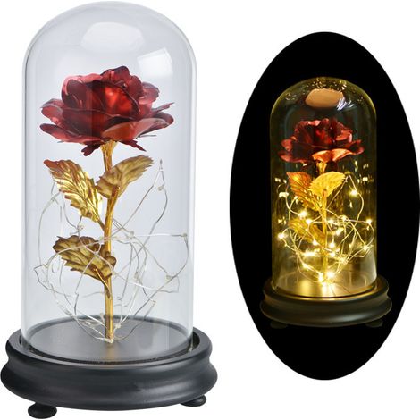 Rose de La Belle et la Bête sous cloche de verre - Cadeau de fleur artificielle pour femme/maman/petite amie/épouse - Bougie en forme de rose éternelle en verre, cadeau pour la fête des mères-AquaForg