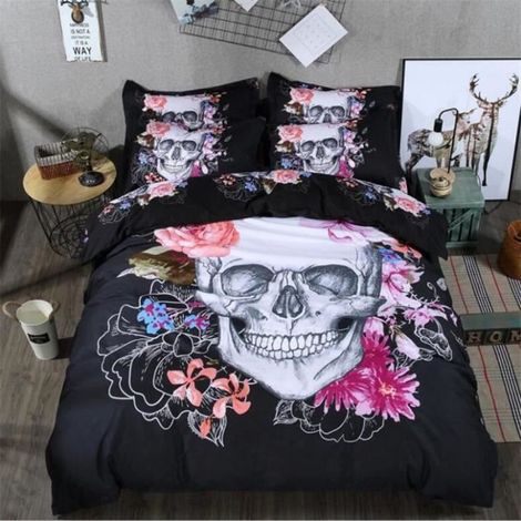 Tête de Mort Housse de Couette Définit 3D Parure de lit Tête de Mort Halloween tête de Mort avec Housse de Couette avec taie d\'oreil (1/4)