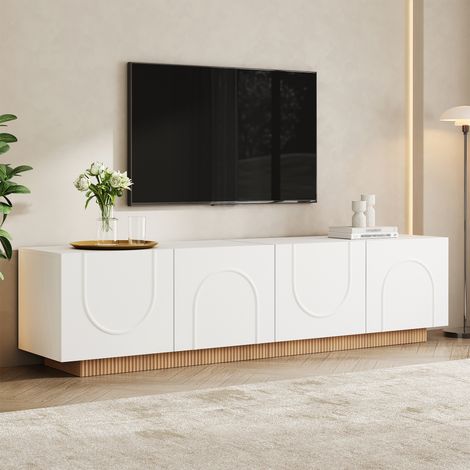 Modernluxe - Meuble TV 170 cm design avec façades à motifs arches et socle latté, 4 portes, style moderne - Blanc (1/5)