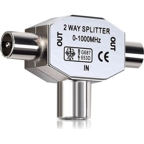 Cables Accessoires - Répartiteur D'antennes T Distributeur Antenne 2 Voies 2x Prise Coaxial Dvb-t/bk 0-1000 Mhz Coupleur Alim