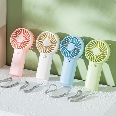 Un conjunto de 4 mini ventiladores portátiles, alimentados por pilas AAA, con 1 velocidad, aptos para uso en interiores y exteriores. (1/5)