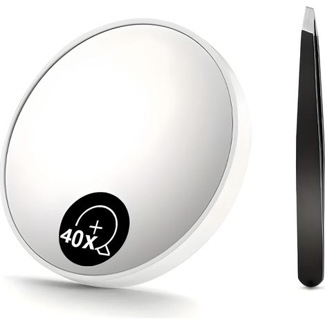Espejo de aumento 40X con ventosa y pinzas  Espejo de maquillaje profesional para un maquillaje preciso y para dar forma a las cejas  Ideal para viajar (Negro) (1/5)