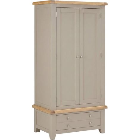 Windsor 2 Door 1 Drawer Wardrobe - L56 x W90 x H190 cm - Putty/Oak
