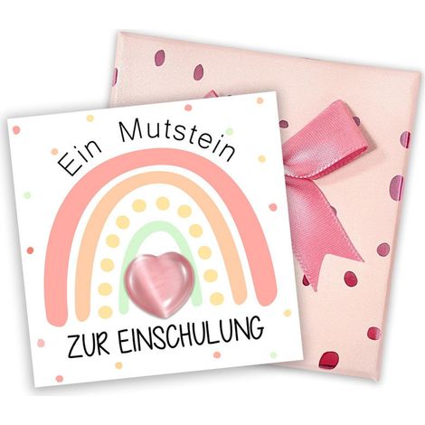 Mutstein Für Kinder Einschulung - Rosa Herz Edelstein Mit Karte Und Box - Geschenk Zur Schulanfang Für Mädchen - 2cm Stein (1/5)