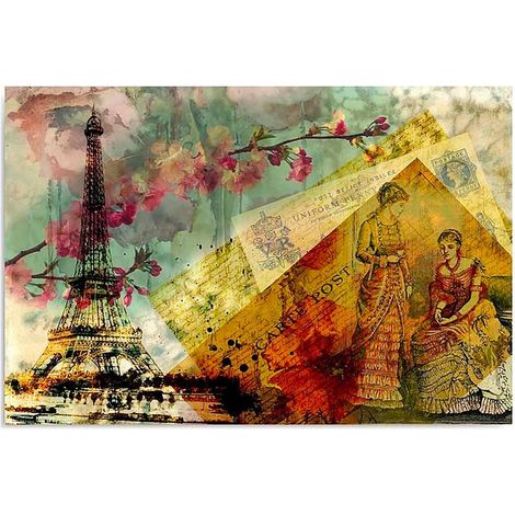 Tableau bois carte postale de paris 2 - 50 x 40 cm (1/4)