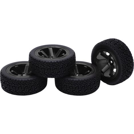4 pneus en caoutchouc, alliage d'aluminium, finition soignée, installation facile, 6 crampons, pour voitures de sport 1/10 plates, noir. (1/5)