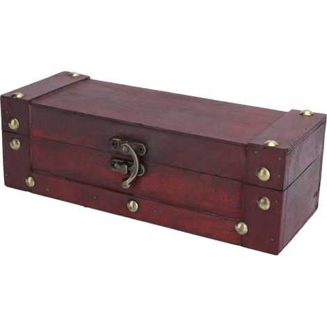 Boîte de rangement vintage style antique pour bijoux et ornements, coffre au trésor rétro 6702 rouge (1/5)