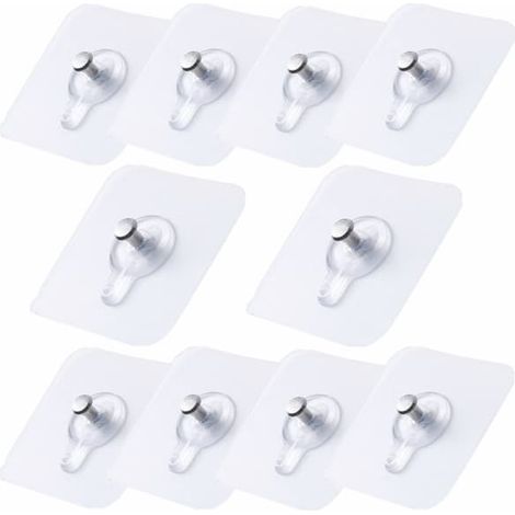 Lot de 10 crochets adhésifs transparents pour tableaux, fixation sans perçage. (1/4)