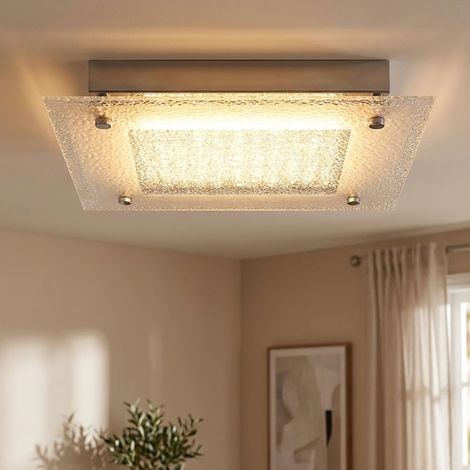 Plafonnier LED, lampe de salon, finition givrée, métal transparent, H 5,5 cm (1/5)