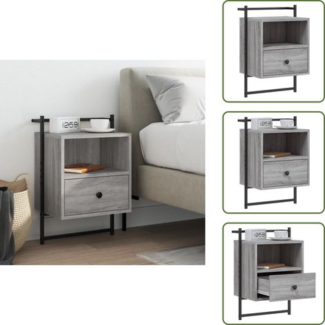The Living Store Wand-Nachttisch Grau Sonoma 40x30x61 cm Holzwerkstoff - Wand-Nachttisch - Nachttisch Grau - Holzwerkstoff Nachttisch - Wohnzimmer Möbel - Regal Wandmontage (1/5)