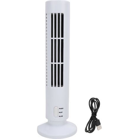 Ventilateur tour de bureau à 2 vitesses, sans pales, silencieux, USB, petit format, blanc, idéal pour la chambre, la maison ou le bureau. (1/5)