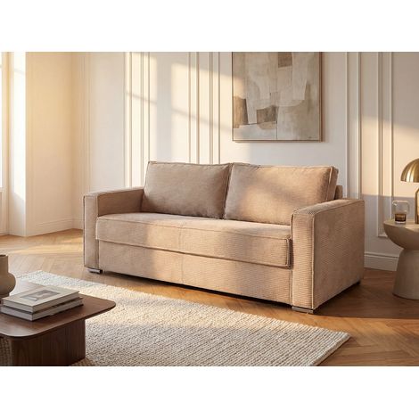 Divano letto 3 posti a ribalta Letto con doghe larghe 140 cm Materasso 18 cm in Velluto a coste Tortora - LORETO (1/5)