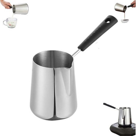 Sauce au lait de luxe - Mini friteuse pour bébé - Mini friteuse économique en huile - Argent - Chauffe-lait et chauffe-beurre - Cafetière turque 350 ml Argent (1/5)