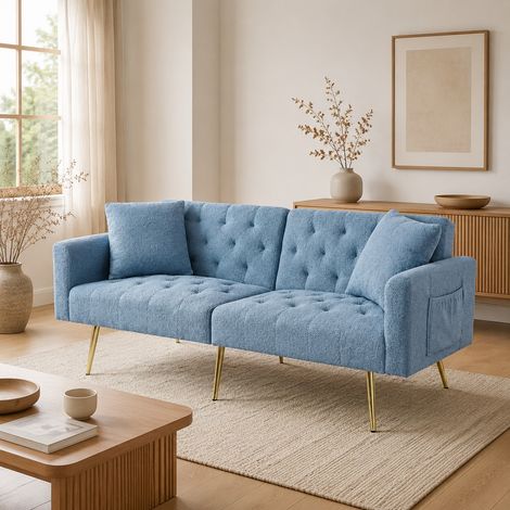 2-Sitzer-Sofa mit 3-fach verstellbarer Rückenlehne, 2 Kissen, blau HAVRYA (1/5)
