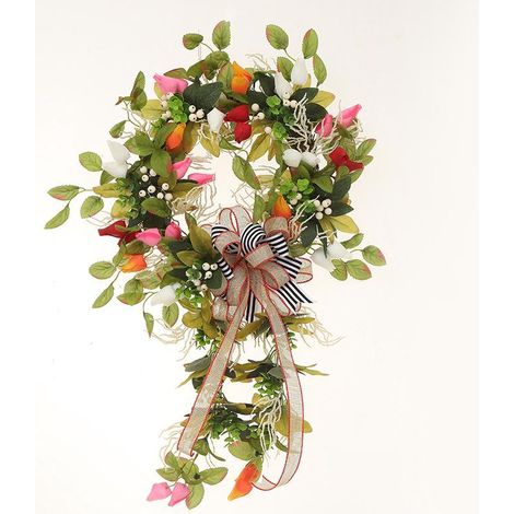 Couronne de feuilles d'érable en rotin (40 x 60 cm) - Décoration murale et de porte - Fête des récoltes (1/5)