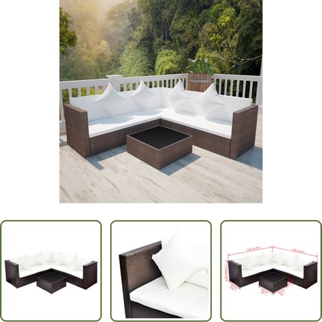 Rattan-Lounge-Set - 4-tlg. Garten-Lounge-Set mit Kissen Poly-Rattan Braun (1/5)