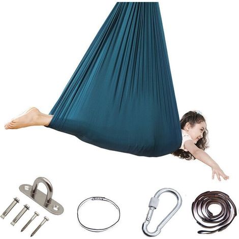 Columpio de terapia sensorial para niños, hamaca infantil de 360° para interiores y exteriores, terapia de columpio elástico, silla colgante para abrazar (azul cielo), (1/4)
