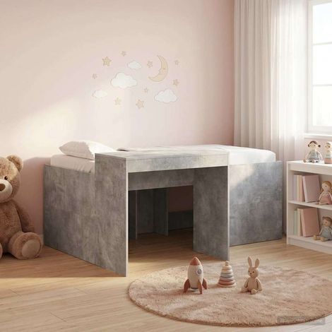 Cama alta para niños con escritorio Gris Hormigón