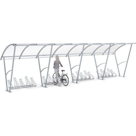 Abri vélo avec parois latérales ŚWIT pour 20 vélos - 840cm - Fixation: à fixer dans le béton (1/5)