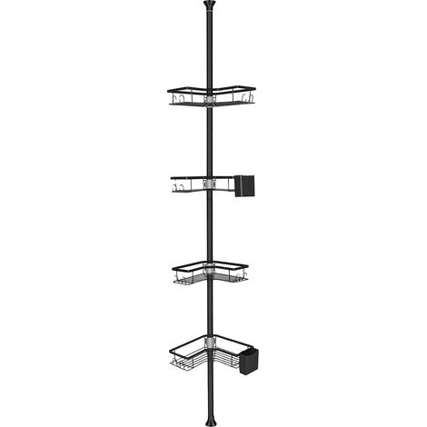 Étagère d'angle de douche à 4 niveaux avec barre de tension, sans perçage, organisateur de rangement antirouille pour salle de bain, idéal pour les locataires et les familles. (1/5)