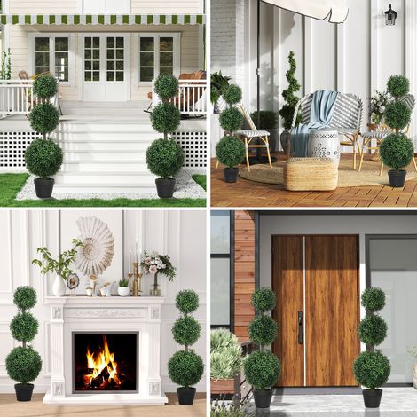 Lot de 2 arbres artificiels 101,6 centimètres 3 boules de buis topiaires fausse plante vert PE comprenant pot intérieur et extérieur (1/4)