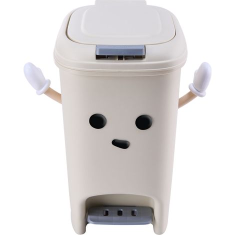 10L Foot Pedal & Press-to-Open Cream White Trash Bin (1/2)