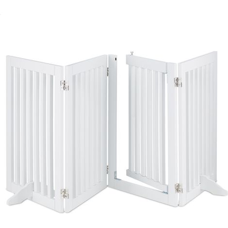 Relaxdays Large Safety Gate with Door, Pets and Children, Retractable, with Feet, Free-Standing Barrier, 70x207cm, White