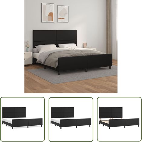 The Living Store Cadre de lit sans matelas noir 160x200 cm similicuir - Lit Double - Cadre De Lit - Tête De Lit - Similicuir - Meuble Chambre À Coucher (1/5)