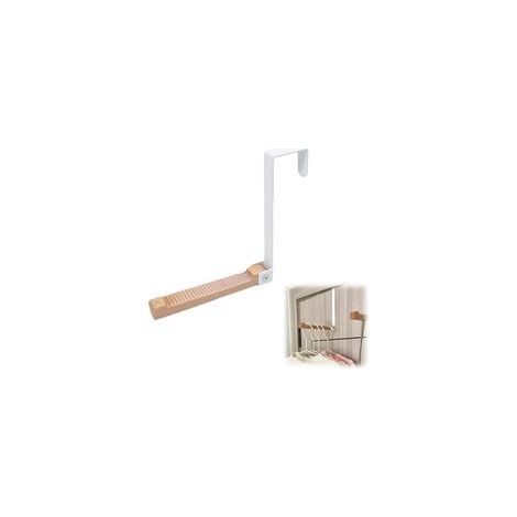 Crochet pliable, porte-manteau pliable à suspendre, métal et bois, (pour feuillure de porte de 4,5 cm) (blanc)