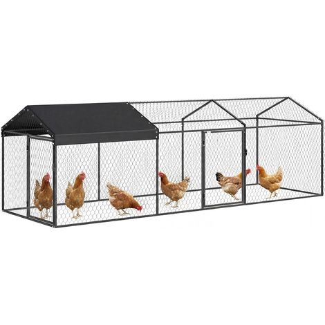 PawHut gallinero para exterior grande, 3x1x1 m, gallinero metálico con cubierta tela Oxford, anti-UV e impermeable, 2 puertas, para 3-5 gallinas negro