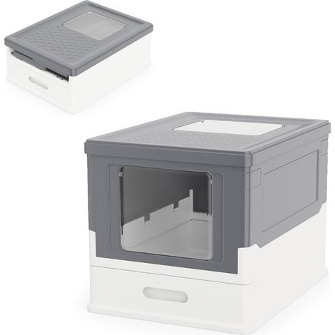 Bac à litière pliable design avec tiroir coulissant 50 x 37,5 x 36,5 cm entretien facile ambiance cosy en PP gris