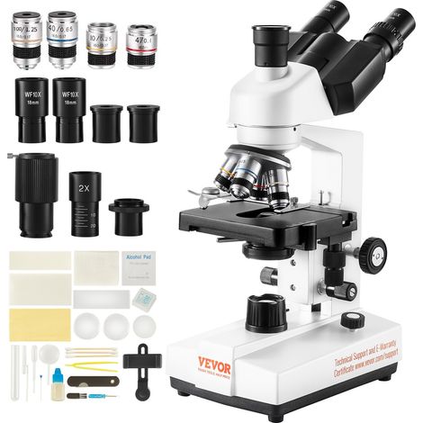 Microscope Trinoculaire Composé 40X-5000X Microscope Biologique Mise au Point Grossière et Fine de Précision avec Platine 2 Étages Interface pour Ordinateur ou Écran Externe Éducation Recherche (1/5)