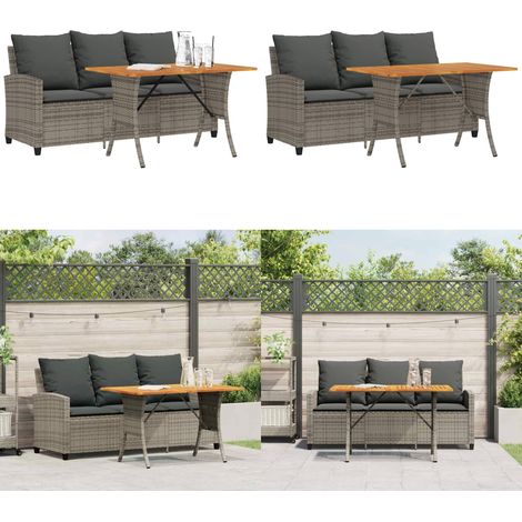 vidaXL Gartensofa 3-Sitzer mit Kissen & Tisch Grau Poly Rattan (1/5)