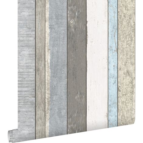 papier peint imitation bois gris et bleu clair - ESTAhome (1/5)