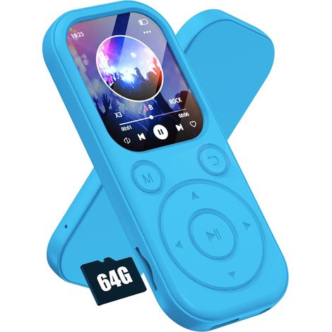 Lecteur MP3 Olycism 64 Go avec Bluetooth 5.3 Lecteur de Musique Portable avec qualité sonore HiFi et Radio FM Batterie de 300 mAh adapté au Sport, aux Voyages et à Un Usage Quotidien Bleu