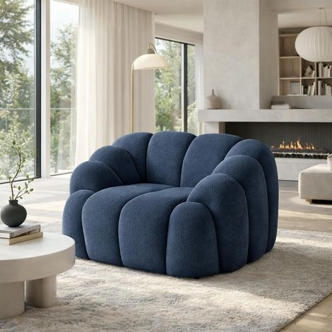 Fauteuil de salon bleu foncé design arrondi ONDA (1/4)