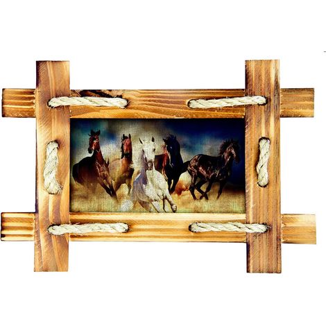 Sticker Tableau motif bois avec chevaux sauvages - 1 planche 42,5 x 65 cm (1/5)