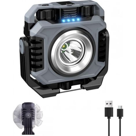1200LM Projecteur LED Rechargeable, Projecteur LED Chantier COB Absorption d'aimant et Rotatif à 360°, 6 Modes d'Éclairage 5000mAh Lampe de Travail Portable Dimmable pour Garage, Camping