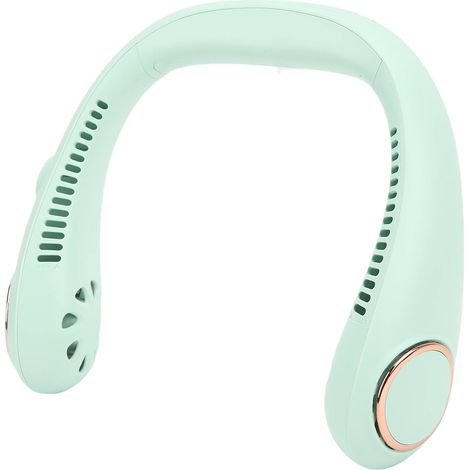 Ventilateur de cou rechargeable USB, 3 vitesses, flux d'air 360°, affichage LED numérique, portable pour voyage et extérieur, vert clair (1/5)