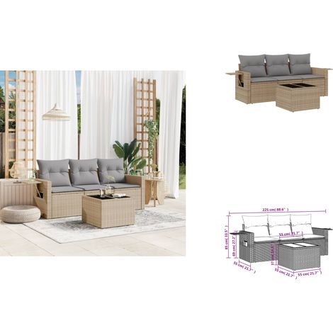 4-tlg. Garten-Sofagarnitur mit Kissen Beige Poly Rattan - Gartenmöbel - PE-Rattan Möbel - Outdoor Furniture - Lounge Set - Sofasatz (1/3)