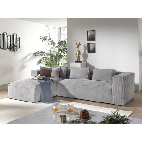 Stella – ecksofa – cordsamt – 4-sitzer – moderner stil – links - hellgrau