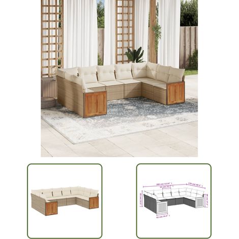 The Living Store 9-tlg. Garten-Sofagarnitur mit Kissen Beige Poly Rattan - Gartensofas - Outdoor Möbel - Lounge Set - Rattan Gartenmöbel - Gartenlounge (1/3)