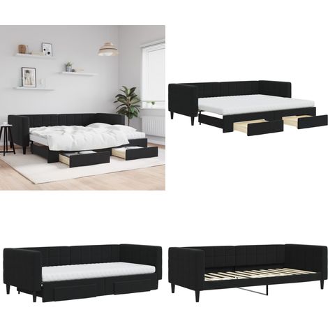Tagesbett Ausziehbar mit Schubladen Schwarz 90x200 cm Samt - Schlafsofa - Gästebett - Tagesbett - Doppelbett - Wohnzimmermöbel - Home & Living (1/5)