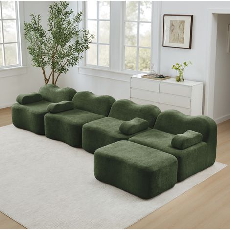Modulares Ecksofa 4-Sitzer mit Ottoman Samt Grün OKMYHOME (1/5)