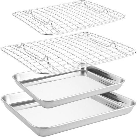 Lot de 2 Plaque De Cuisson, Grille De Refroidissement, Acier Inoxydable, Bord Arrondi, Pour Four, Patisserie (1/5)